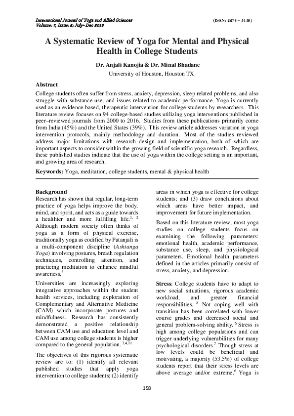 (PDF) A Systematic Review of Yoga for Mental and Physical Health in ...