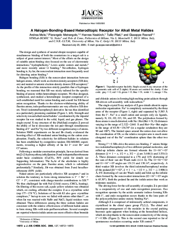(PDF) A Halogen-Bonding-Based Heteroditopic Receptor for Alkali Metal ...