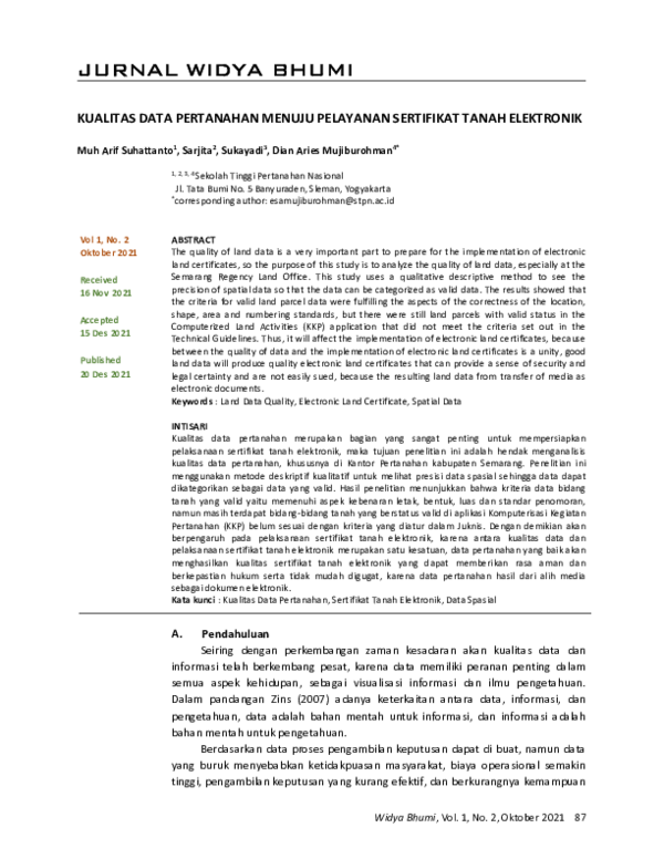 Pdf Kualitas Data Pertanahan Menuju Pelayanan Sertifikat Tanah Elektronik