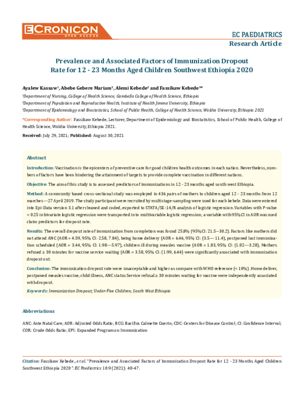(PDF) Prevalence and Associated Factors of Immunization DropoutRate for ...