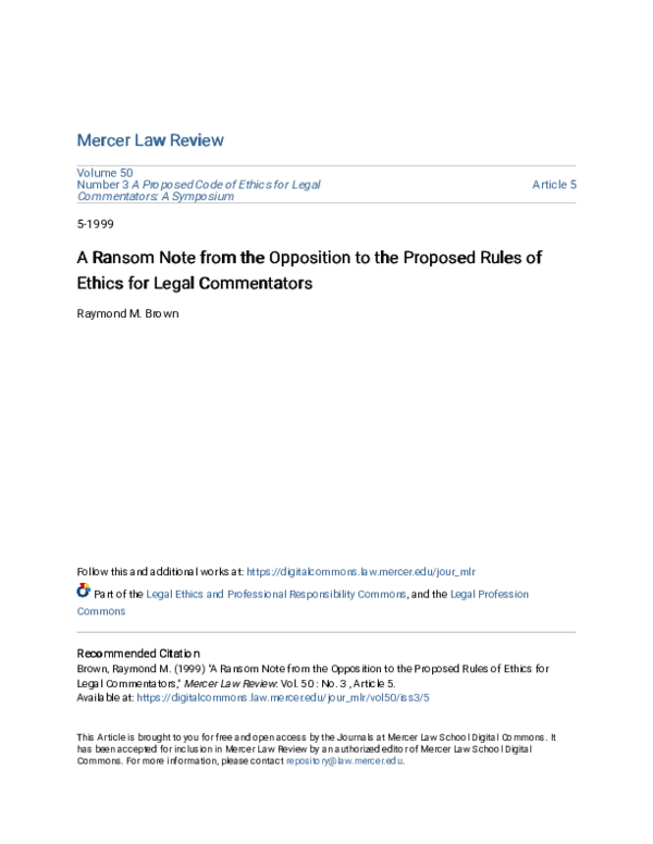 (PDF) A Ransom Note from the Opposition to the Proposed Rules of Ethics ...