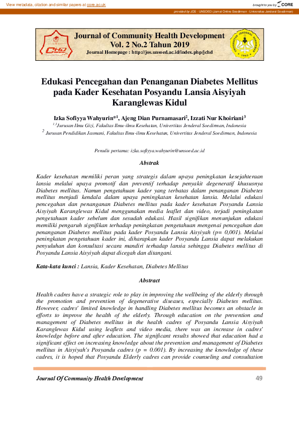 (PDF) Edukasi Pencegahan dan Penanganan Diabetes Mellitus pada Kader ...