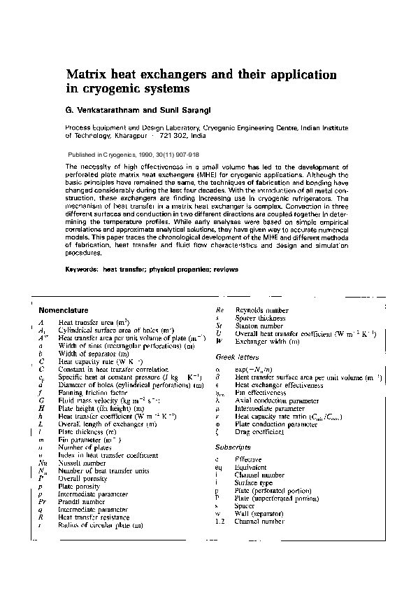 (PDF) Matrix heat exchangers and their application in cryogenic systems