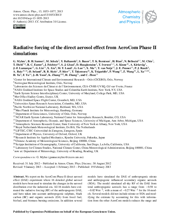 (PDF) Radiative forcing of the direct aerosol effect from AeroCom Phase ...