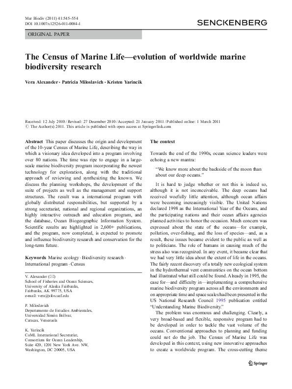 The Census of Marine Life—evolution of worldwide marine biodiversity research