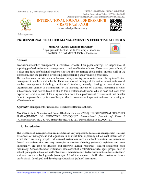 (PDF) Professional Teacher Management in Effective Schools