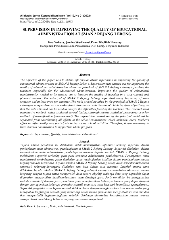 (PDF) Supervision in Improving the Quality of Educational ...