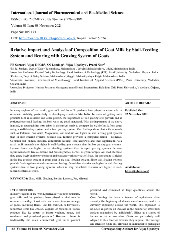 (PDF) Relative Impact and Analysis of Composition of Goat Milk by Stall ...