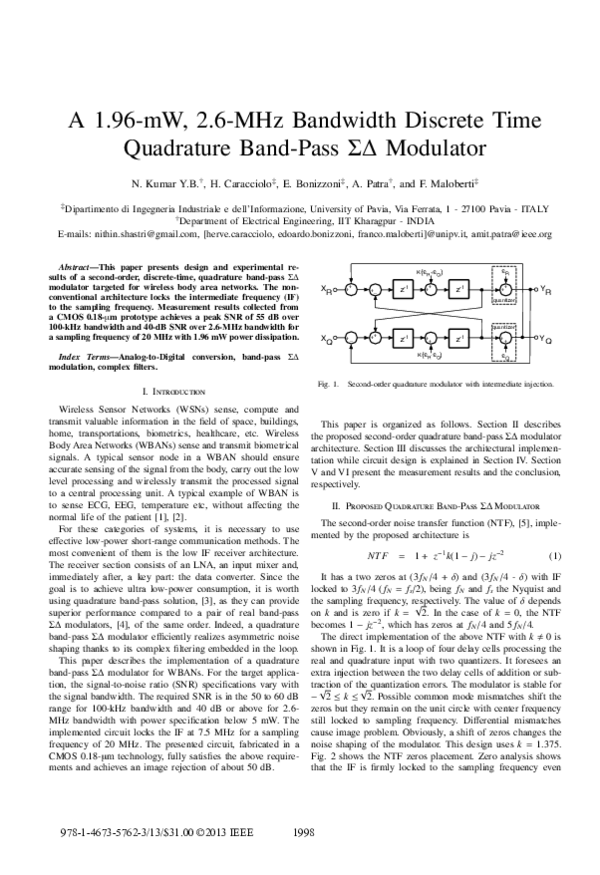(PDF) A 1.96-mW, 2.6-MHz bandwidth discrete time quadrature band-pass ...