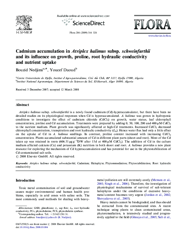 (PDF) Cadmium accumulation in Atriplex halimus subsp. schweinfurthii ...
