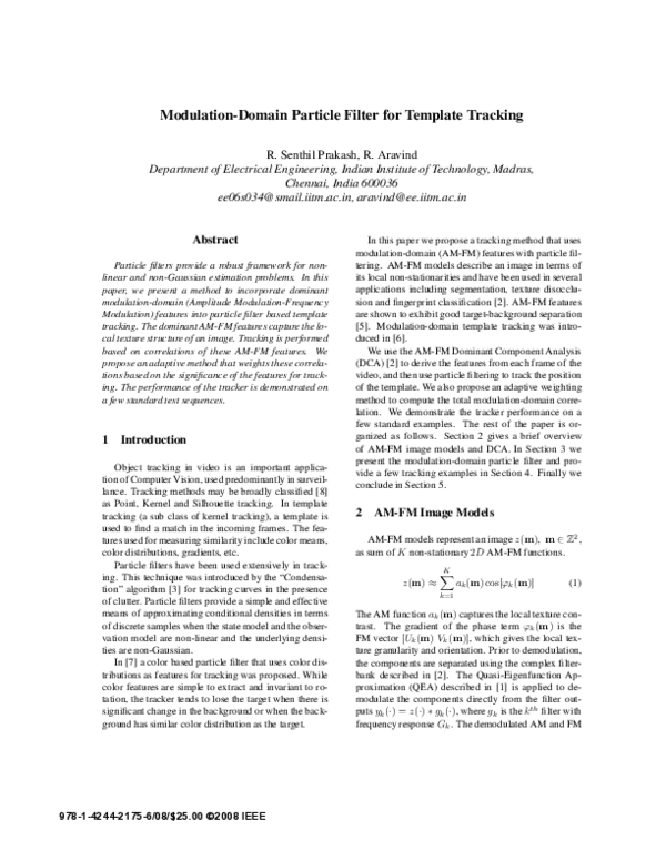 (PDF) Modulation-domain particle filter for template tracking