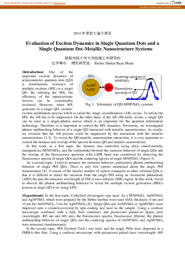(PDF) Evaluation of Exciton Dynamics in Single Quantum Dots and a ...