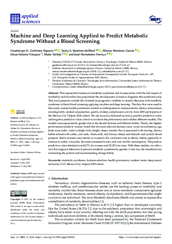 (PDF) Machine and Deep Learning Applied to Predict Metabolic Syndrome ...