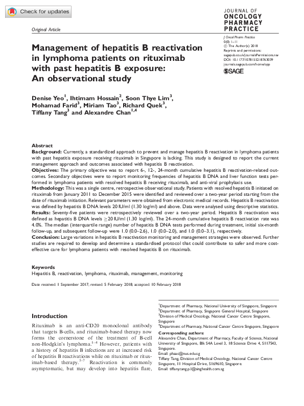 (PDF) Management of hepatitis B reactivation in lymphoma patients on ...