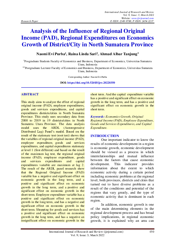 (PDF) Analysis of the Influence of Regional Original Income (PAD ...