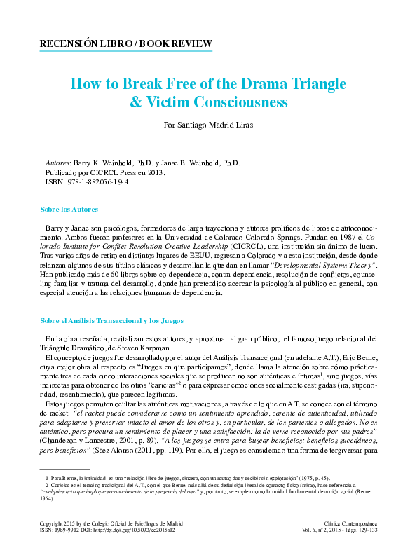 (PDF) How to Break Free of the Drama Triangle and Victim Consciousness