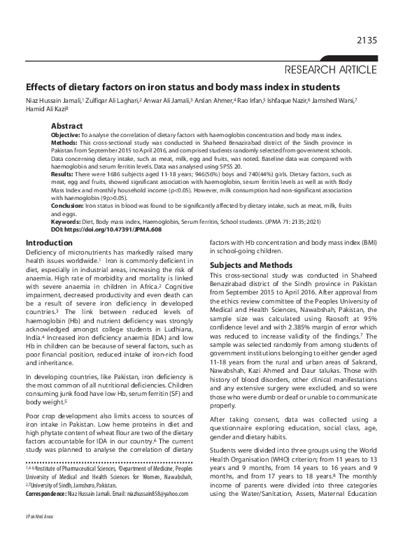 (PDF) Effects of dietary factors on iron status and body mass index in ...