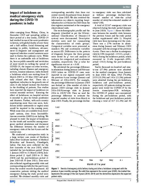 (PDF) Impact of lockdown on medical emergency visits during the COVID ...