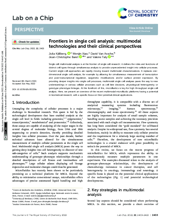(PDF) Frontiers in single cell analysis: multimodal technologies and ...