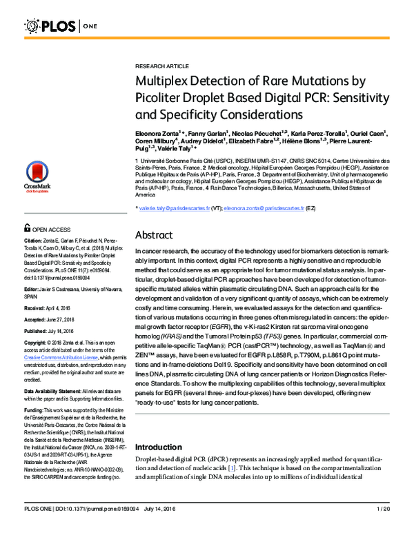 (PDF) Multiplex Detection of Rare Mutations by Picoliter Droplet Based ...