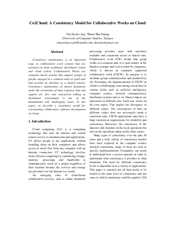 (PDF) Co2Cloud: A Consistency Model for Collaborative Works on Cloud