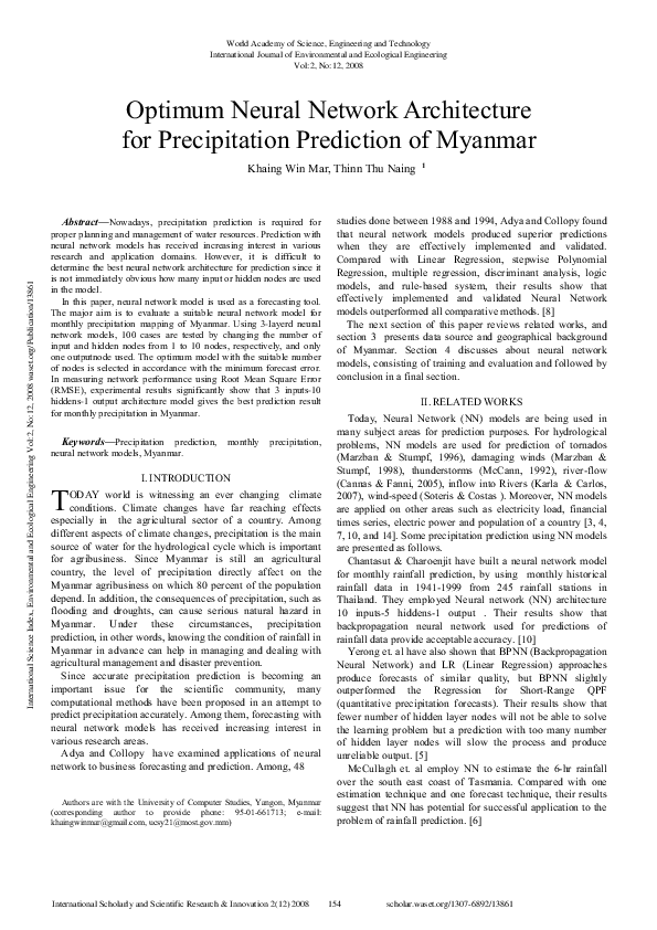 (PDF) Optimum Neural Network Architecture For Precipitation Prediction ...