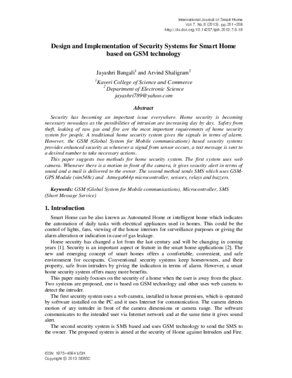 (PDF) Design and Implementation of Security Systems for Smart Home ...
