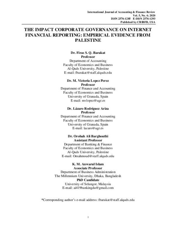 (PDF) The Impact Corporate Governance on Internet Financial Reporting ...