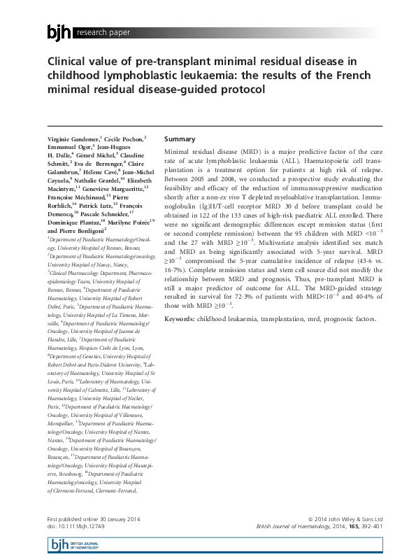 (PDF) Clinical value of pre-transplant minimal residual disease in ...