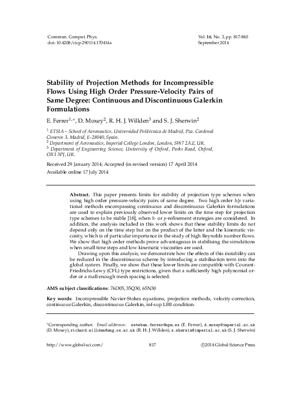 (PDF) Stability of Projection Methods for Incompressible Flows Using ...