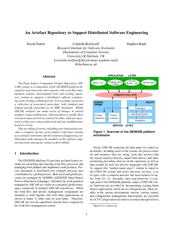 (PDF) An artefact repository to support distributed software engineering