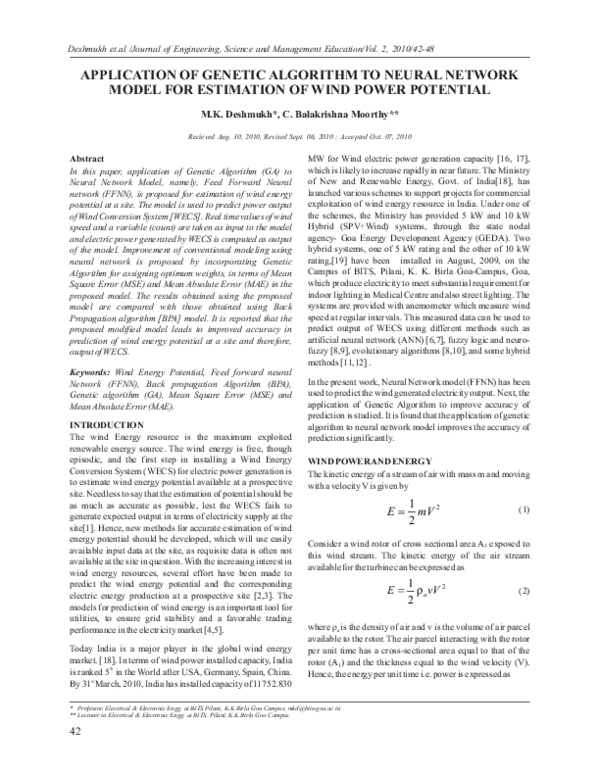 (PDF) Application of genetic algorithm to neural network model for ...