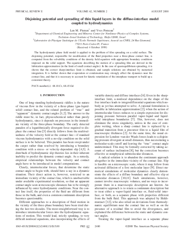 (PDF) Disjoining potential and spreading of thin liquid layers in the ...