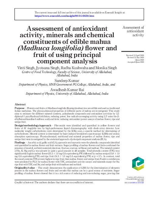(PDF) Assessment of antioxidant activity, minerals and chemical ...