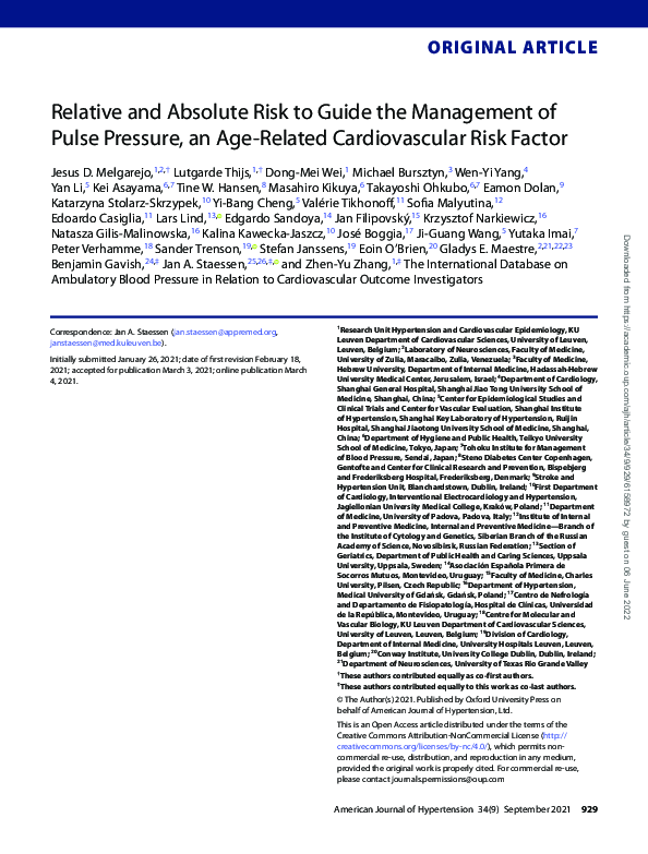 (PDF) Relative and Absolute Risk to Guide the Management of Pulse ...