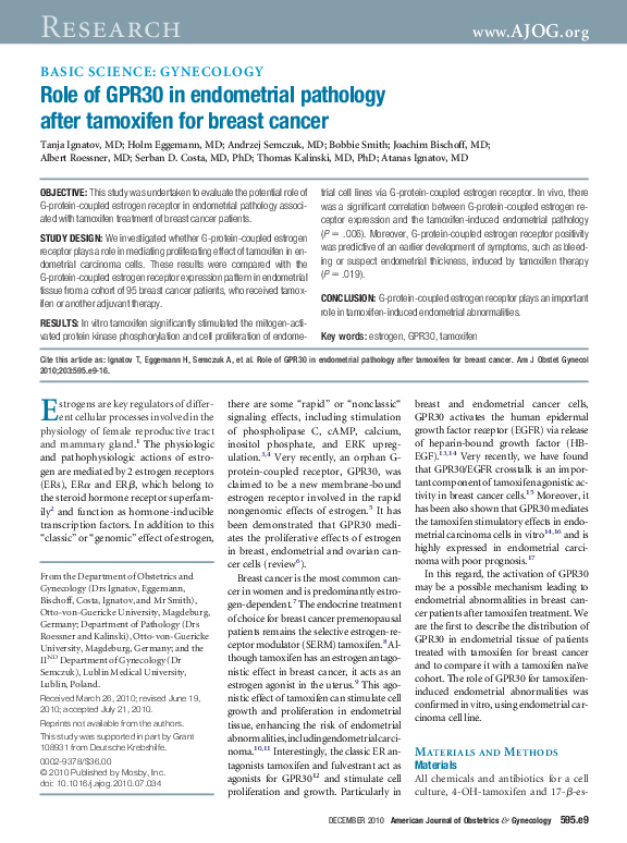 (PDF) Role of GPR30 in endometrial pathology after tamoxifen for breast ...