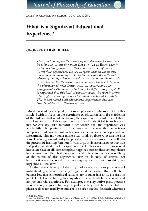 (PDF) What is a Significant Educational Experience?