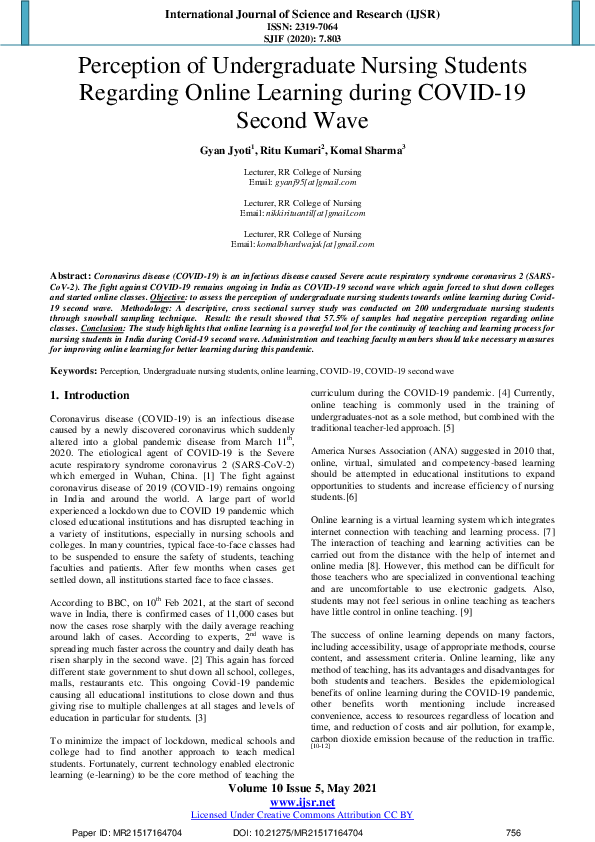 (PDF) Perception of Undergraduate Nursing Students Regarding Online ...