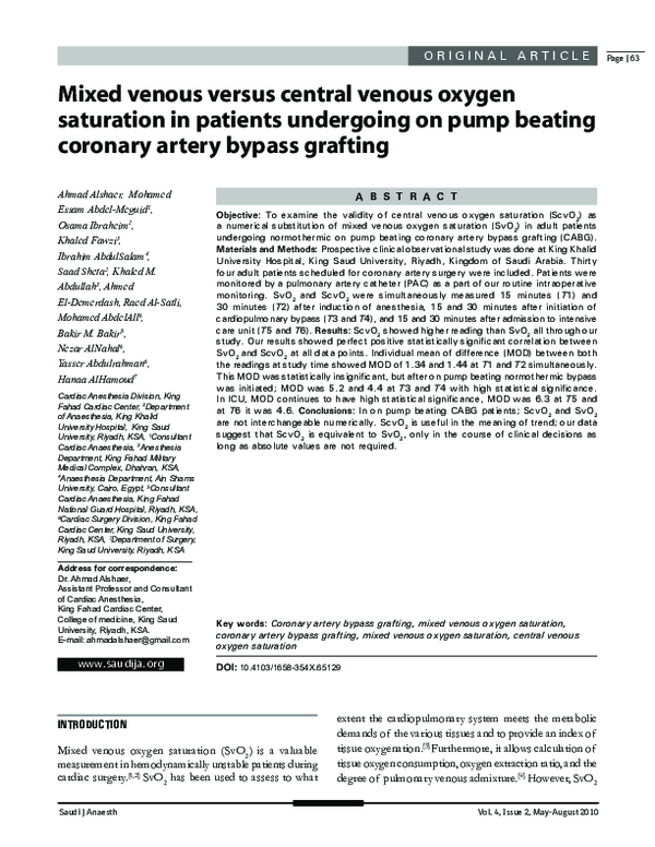 (PDF) Mixed venous versus central venous oxygen saturation in patients ...