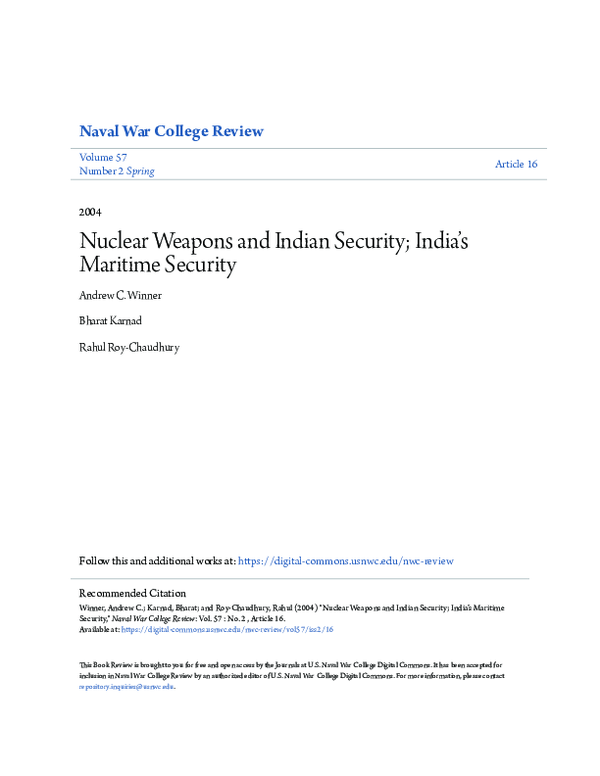 (PDF) Nuclear Weapons and Indian Security; India’s Maritime Security