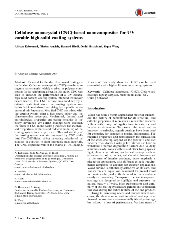 (PDF) Cellulose nanocrystal (CNC)-based nanocomposites for UV curable ...
