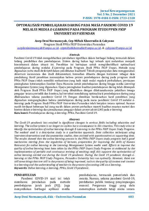 (PDF) Optimalisasi Pembelajaran Daring Pada Masa Pandemi Covid 19 ...