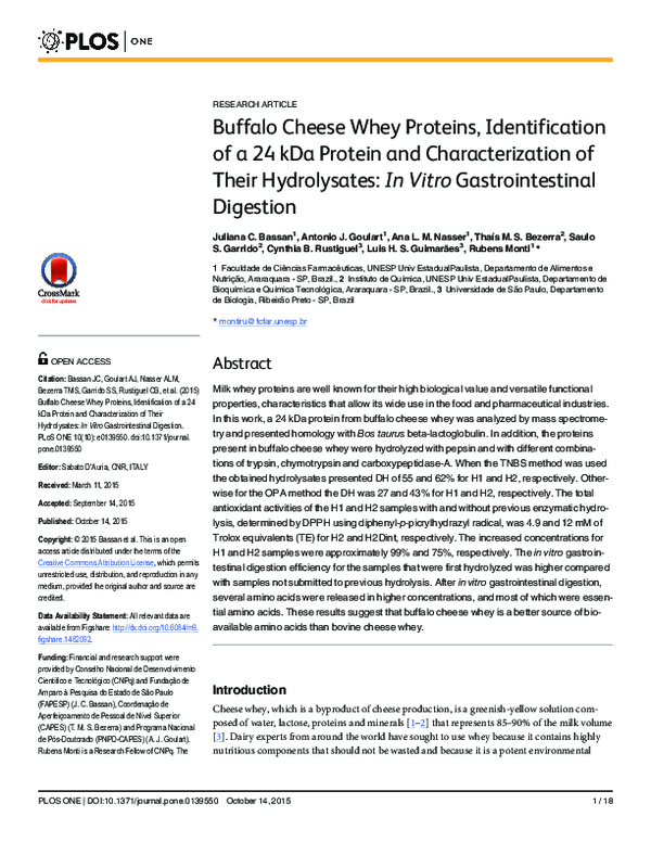 (PDF) Buffalo Cheese Whey Proteins, Identification of a 24 kDa Protein ...