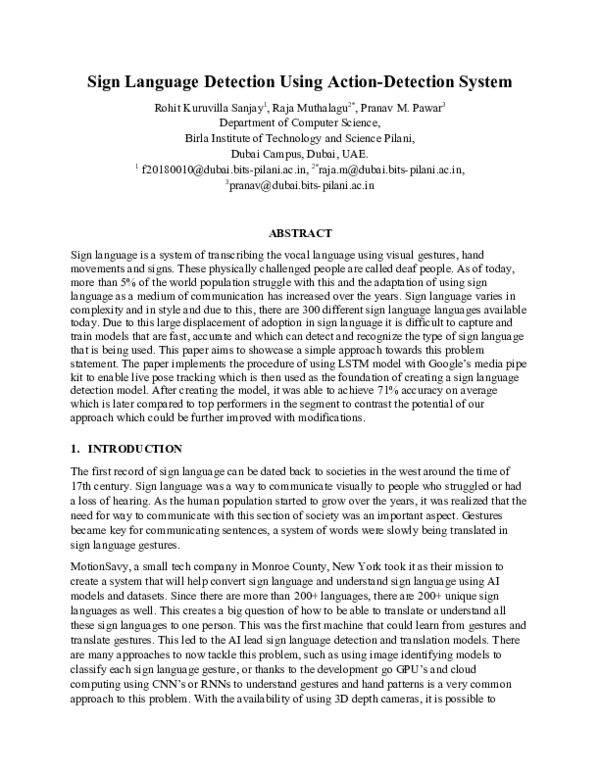 (DOC) Sign Language Detection System using Action Detection System ...