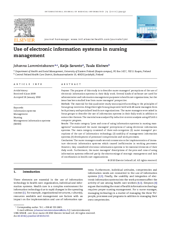 (PDF) Use of electronic information systems in nursing management