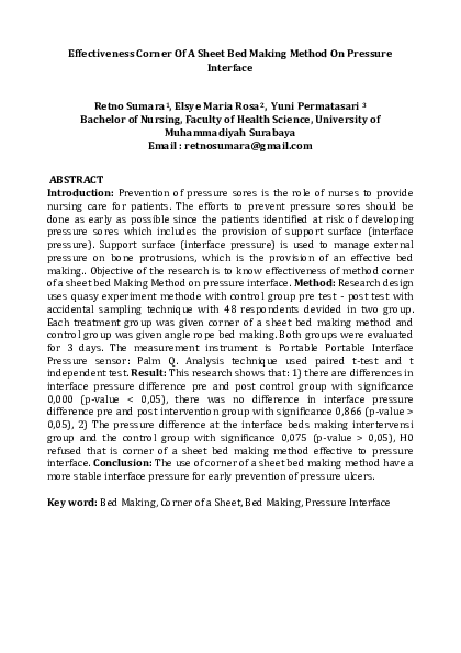 (PDF) Effectiveness Corner Of A Sheet Bed Making Method On Pressure ...
