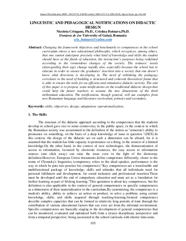 (PDF) Linguistic and Pedagogical Notifications on Didactic Design