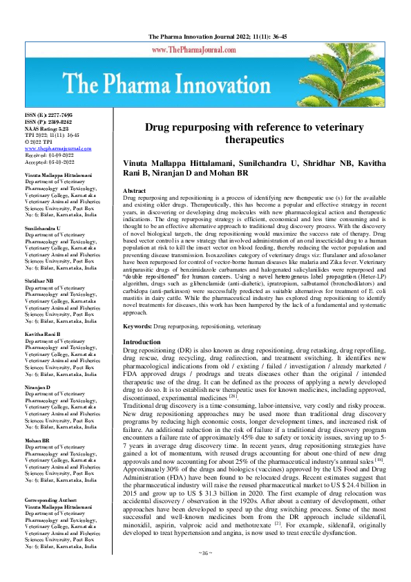 (PDF) Drug repurposing with reference to veterinary therapeutics