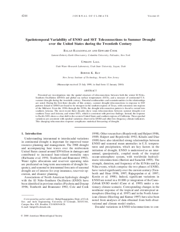 (PDF) Spatiotemporal Variability of ENSO and SST Teleconnections to ...