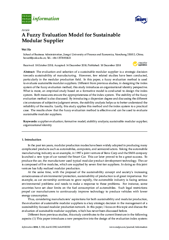 (PDF) A Fuzzy Evaluation Model for Sustainable Modular Supplier